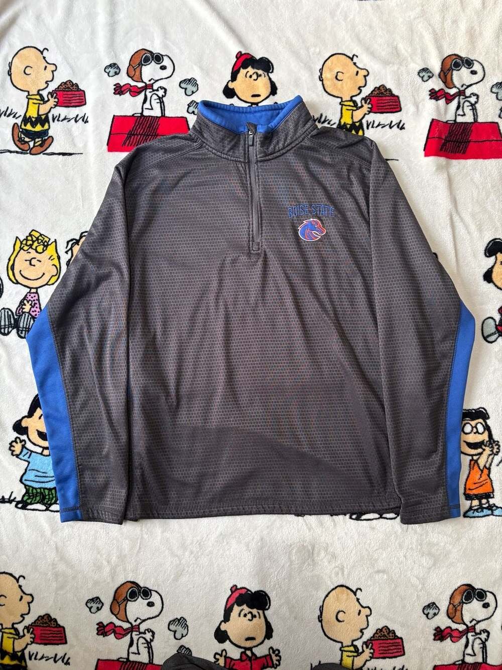 Colosseum Boise State Broncos Gray Blue 1/4 Zip Pullover Jacket Mens XL